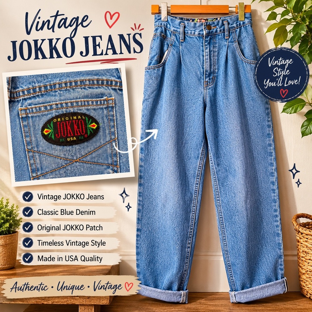 Vintage JOKKO Jeans Light Wash Denim Relaxed Fit Embroidered Pocket Approx 29x30